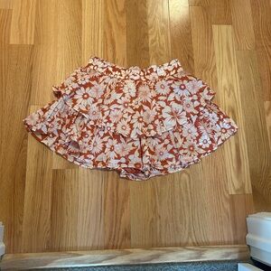 American Eagle Floral Ruffle Shorts in Orange and White